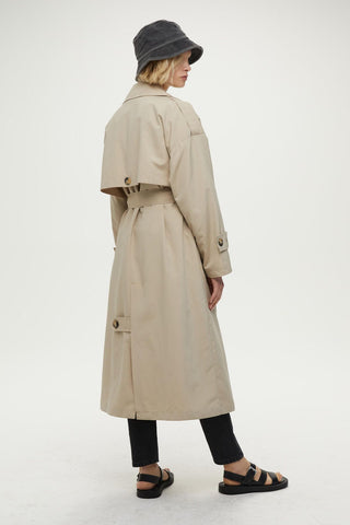 Double-Breasted Trench Coat With Buttons Beige