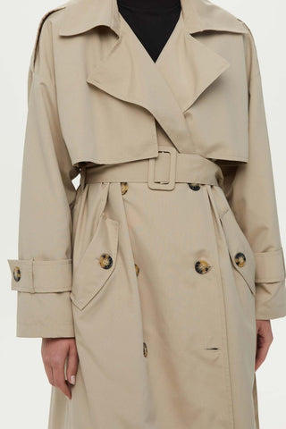 Double-Breasted Trench Coat With Buttons Beige