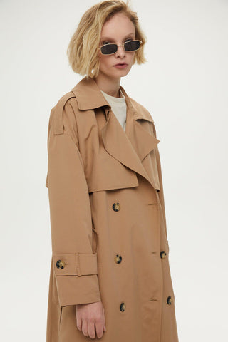 Double-Breasted Trench Coat With Buttons Camel