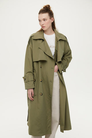 Double-Breasted Trench Coat With Buttons Khaki