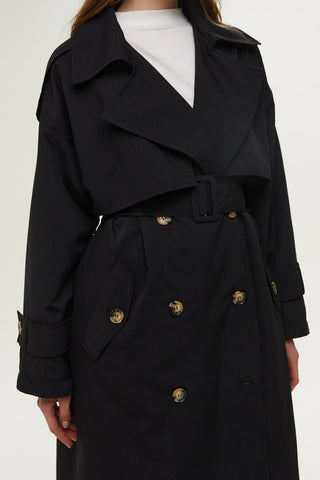 Double-Breasted Trench Coat With Buttons Black