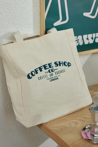 Printed Canvas Bag Coffee Shop Green