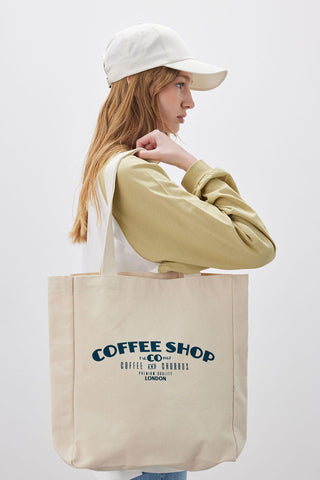 Printed Canvas Bag Coffee Shop Green