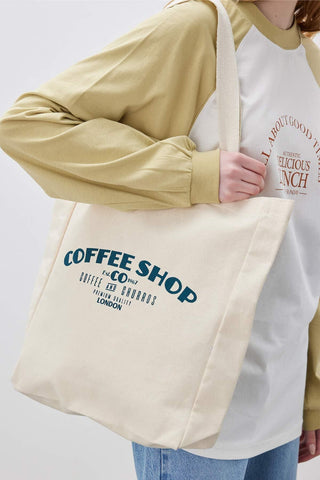 Printed Canvas Bag Coffee Shop Green