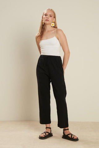 Crinkle Cotton Trousers Black