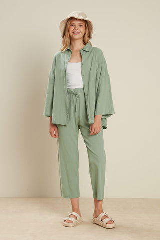 Crinkle Cotton Trousers Sage