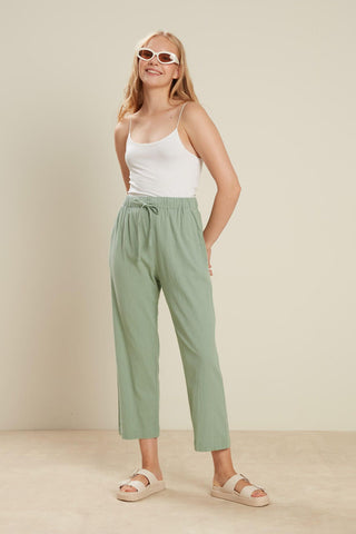 Crinkle Cotton Trousers Sage