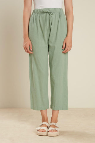 Crinkle Cotton Trousers Sage