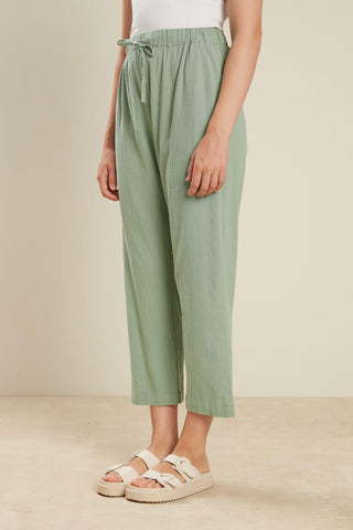 Crinkle Cotton Trousers Sage