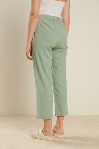 Crinkle Cotton Trousers Sage