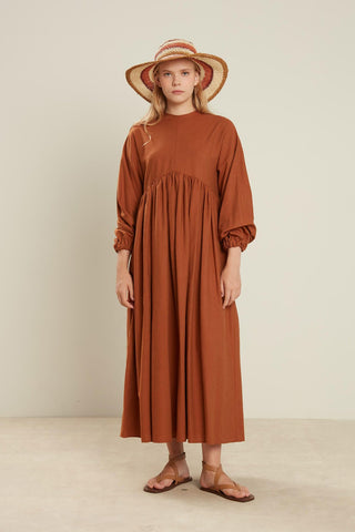 Linen Blend Balloon Sleeve Dress Tile