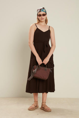 Crinkle Cotton Dress Dark Brown