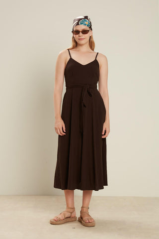 Crinkle Cotton Dress Dark Brown