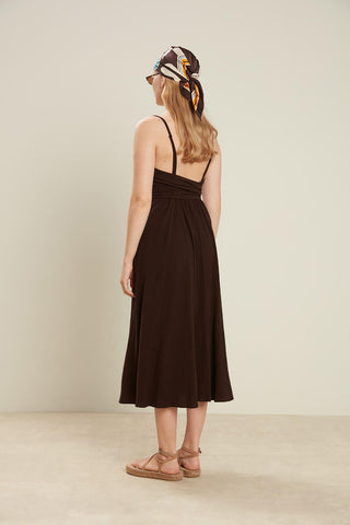 Crinkle Cotton Dress Dark Brown