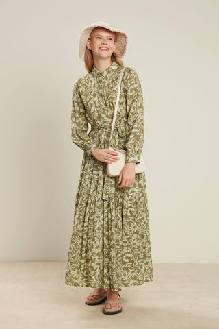 Viscose Button Shirt Dress Flower Green