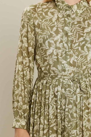 Viscose Button Shirt Dress Flower Green