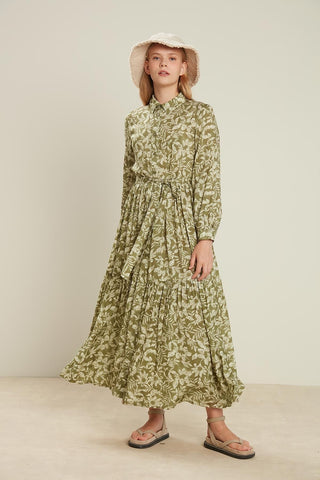 Viscose Button Shirt Dress Flower Green