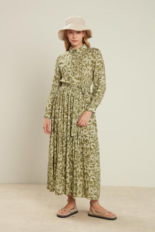 Viscose Button Shirt Dress Flower Green