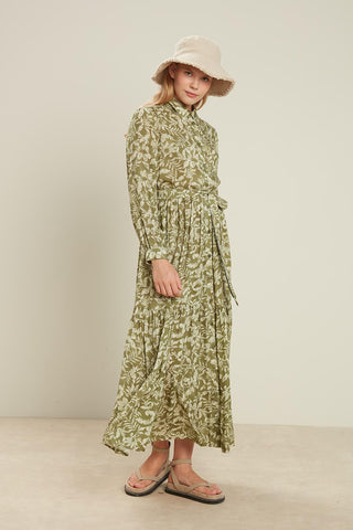 Viscose Button Shirt Dress Flower Green