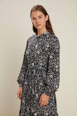 Viscose Button Shirt Dress Garden Black