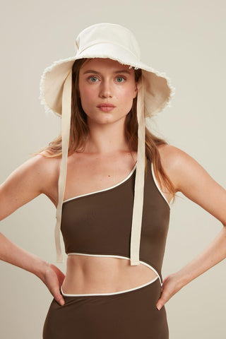 Piping Detailed Swimsuit Brown