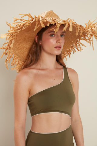 Piping Detailed Swimsuit Khaki