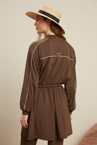 Piped Detail 3 Piece Swimsuit Set Brown