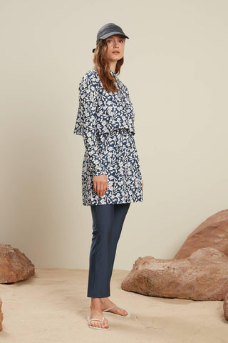 Patterned 3 Piece Swimwear Set Flower Navy Blue