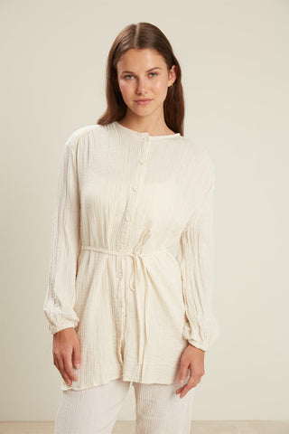 DÜĞMELİ MÜSLİN GÖMLEK EKRU