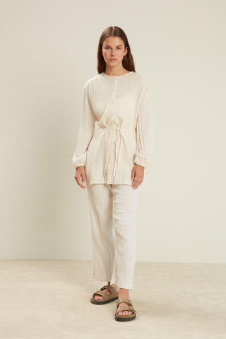 DÜĞMELİ MÜSLİN GÖMLEK EKRU