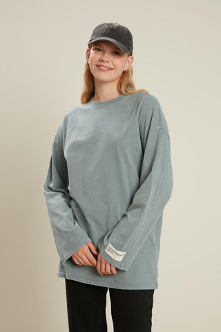 Faded Effect Oversize Sweatshirt Light Blue