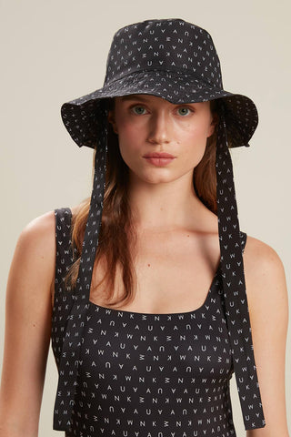 Bucket Hat With String Logo Pattern