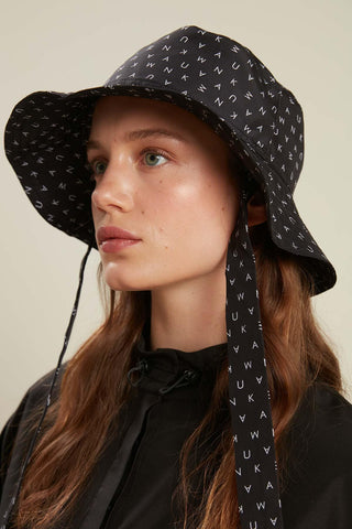 Bucket Hat With String Logo Pattern