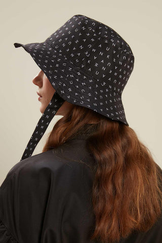 Bucket Hat With String Logo Pattern