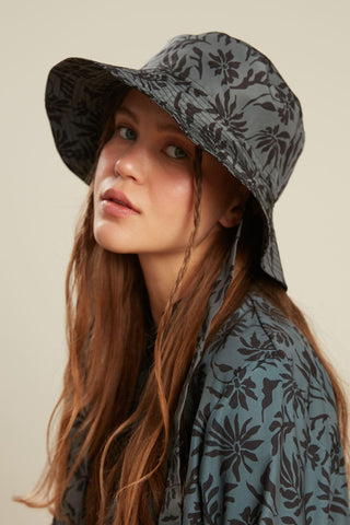 Bucket Hat With String Floral Green