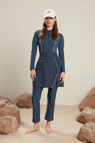 Biye Detaylı Tesettür Deniz Etek Lacivert