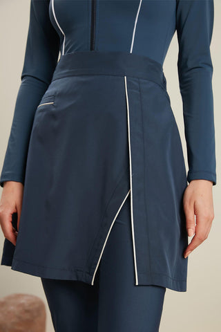 Piping Detail Modest Swim Skirt Navy Blue