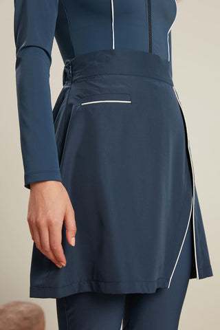 Piping Detail Modest Swim Skirt Navy Blue