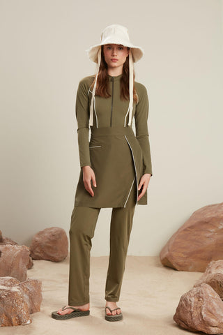 Biye Detaylı Tesettür Yüzme Etek Haki