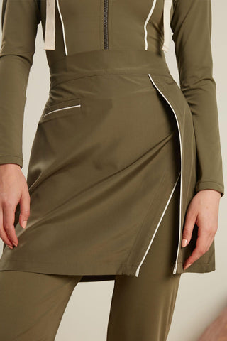 Piping Detail Modest Swim Skirt Khaki