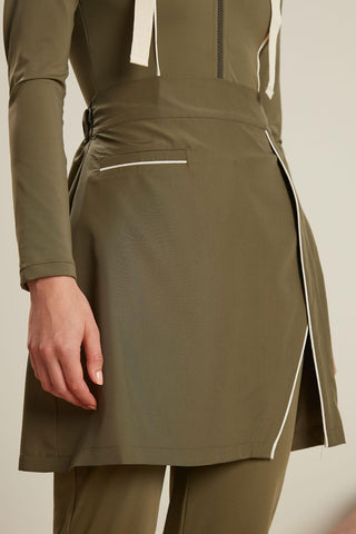 Piping Detail Modest Swim Skirt Khaki