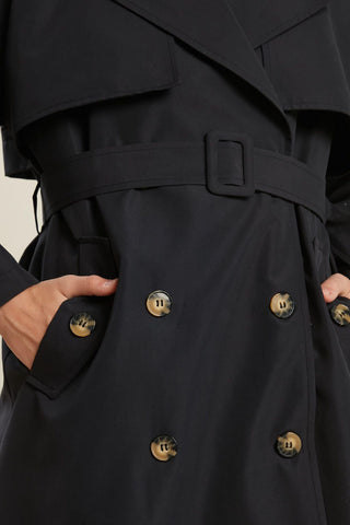 Double-Breasted Trench Coat With Buttons Dark Navy Blue