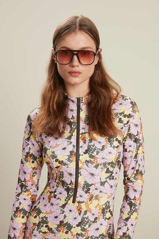 Swimsuit With Front Zip Flower