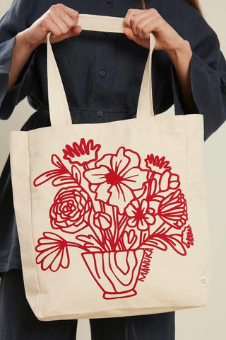 Printed Canvas Bag Flower Red