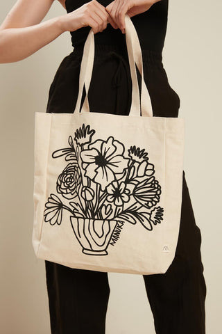 Printed Canvas Bag Flower Black