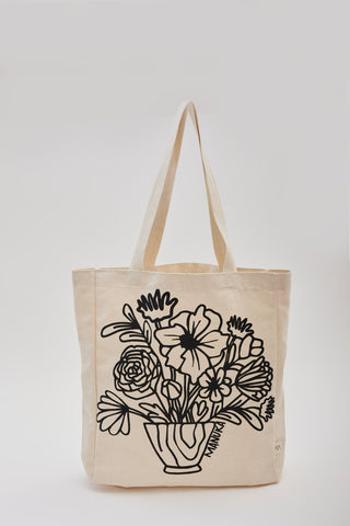 Printed Canvas Bag Flower Black