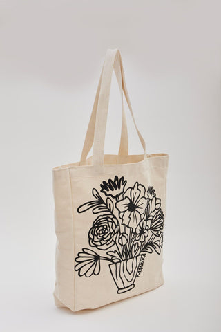 Printed Canvas Bag Flower Black