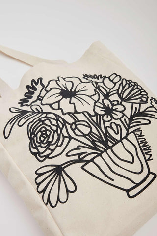 Printed Canvas Bag Flower Black