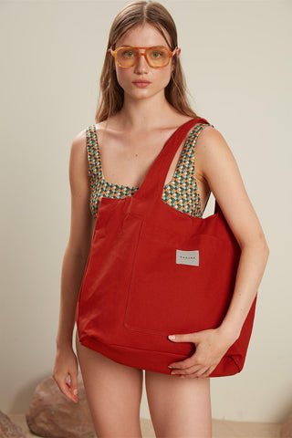 Canvas Bag With Large Pockets Red