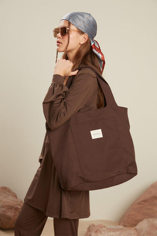 Canvas Bag With Large Pockets Brown